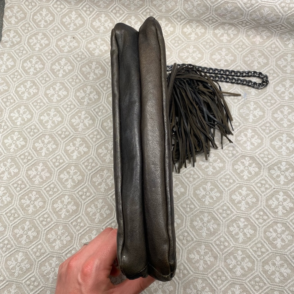 Cynthia Rowley Leather Purse with Gunmetal Silver Chain and Tassel - Picture 4 of 10